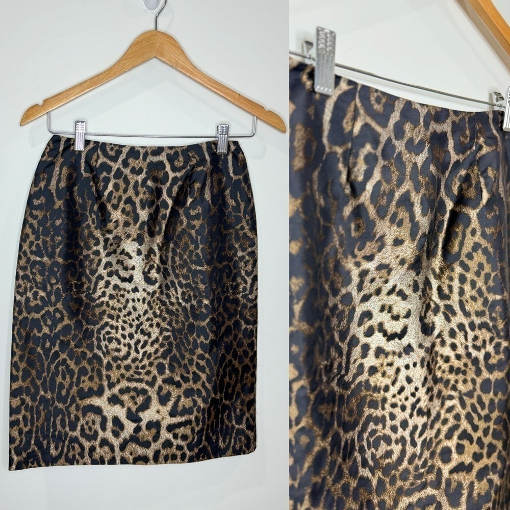 Dana Buchanan Brown and Black Leopard Pencil 100% Silk Skirt (Petite 2)